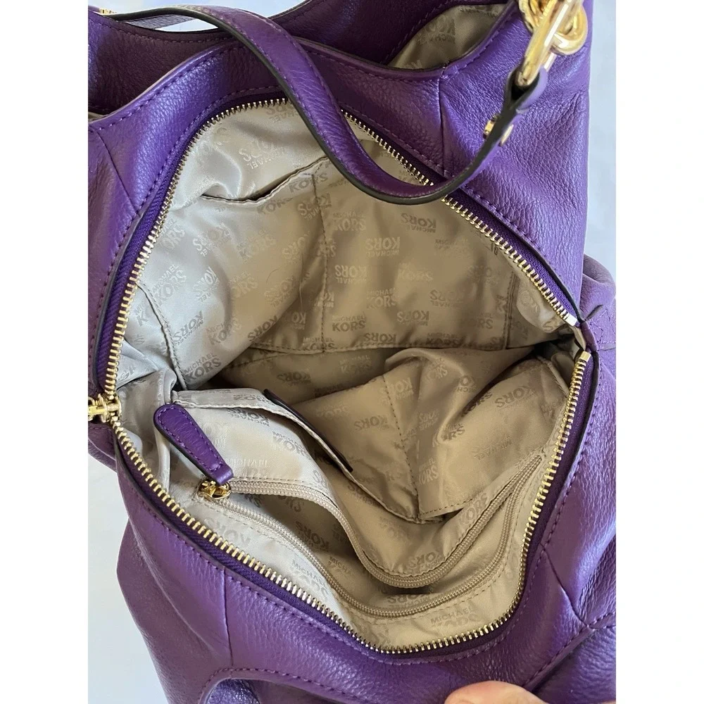 Michael Kors Fulton Hobo Shoulder Bag In Purple Pebbled Leather New w/o Tags
